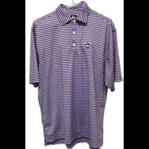 FootJoy Polo Shirt Men’s Size L Color Purple White Checkered Embroidered Golf